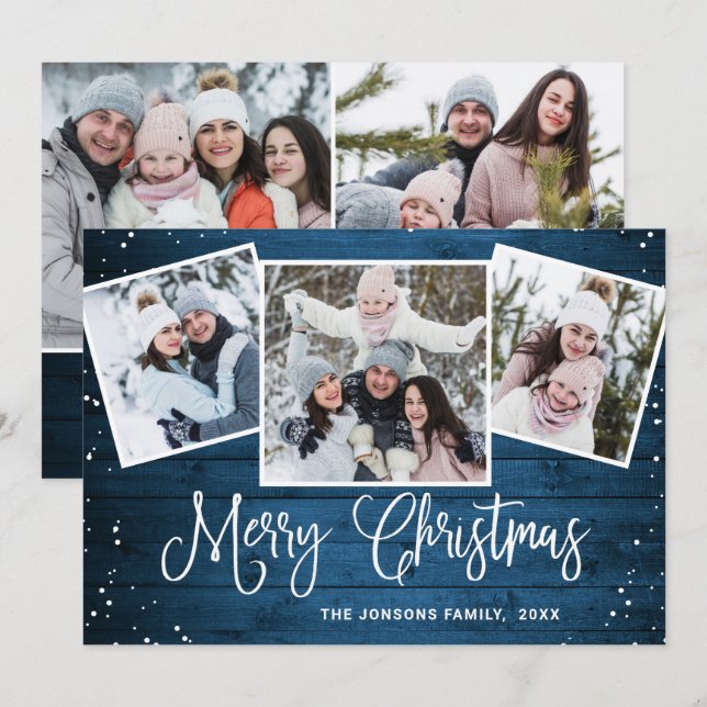 Cartão De Festividades 5 FOTO Natal Russo Blue Wood Saudação (Frente/Verso)