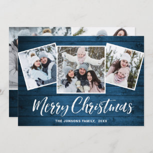 Cartão De Festividades 5 FOTO Natal Russo Blue Wood Saudação