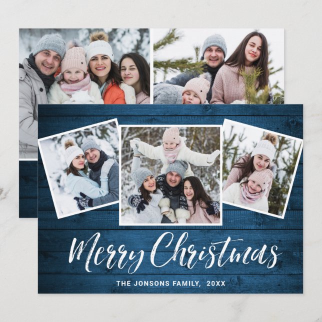Cartão De Festividades 5 FOTO Natal Russo Blue Wood Saudação (Frente/Verso)