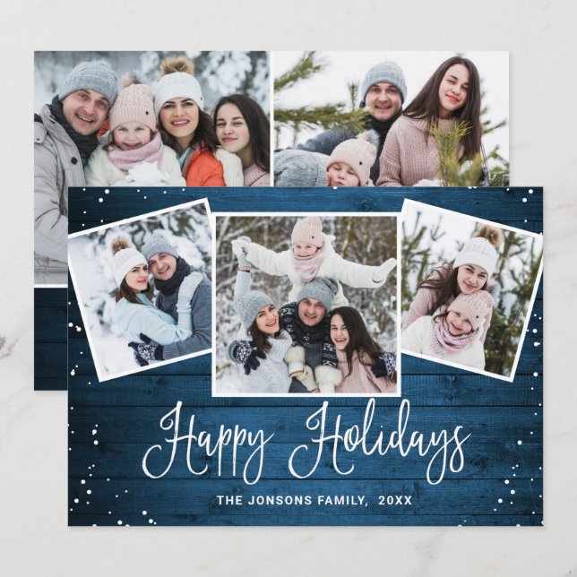 Cartão De Festividades 5 FOTO Natal Russo Blue Wood Saudação (Frente/Verso)
