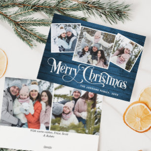 Cartão De Festividades 5 FOTO Natal Russo Blue Wood Saudação