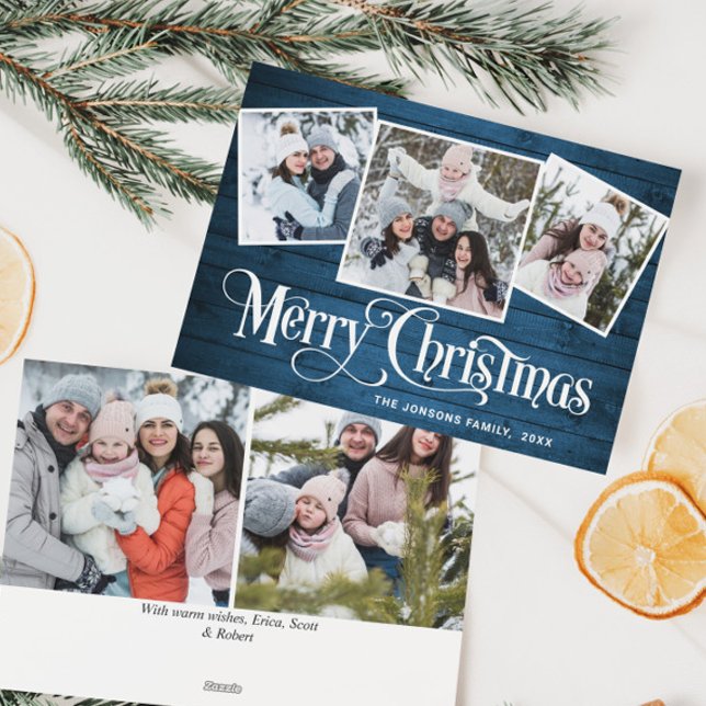 Cartão De Festividades 5 FOTO Natal Russo Blue Wood Saudação (Criador carregado)