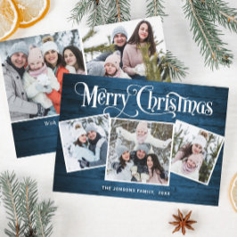 Cartão De Festividades 5 FOTO Natal Russo Blue Wood Saudação