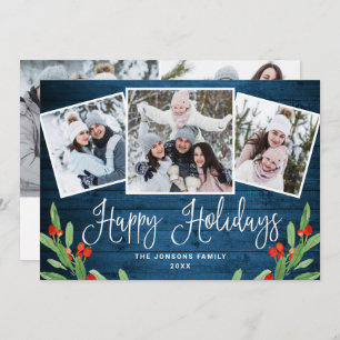 Cartão De Festividades 5 FOTO Natal Russo Blue Wood Saudação