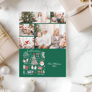 Cartão De Festividades 5 Fotos É a Época do Ano Natal Verde Retrô