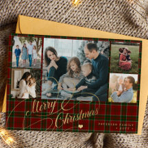 5 fotos Feliz Natal - Escrita elegante xadrez verm