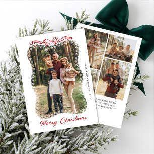 Cartão De Festividades 5 Fotos Natal Elegante Vintage Renda Laço Vermelho