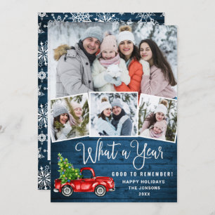 Cartão De Festividades 5 Photo What a Year Christmas Red Farm Truck