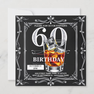 Cartão De Festividades 60º quadro-negro de uísque masculino DIY