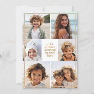 Cartão De Festividades 6 Colagem de Fotos Minimalista - Dourado Champanhe