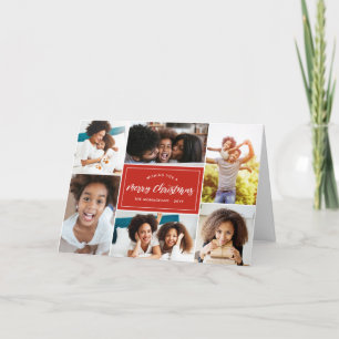 Cartão De Festividades 6 Colagem de Fotos   Natal Xadrez Verde