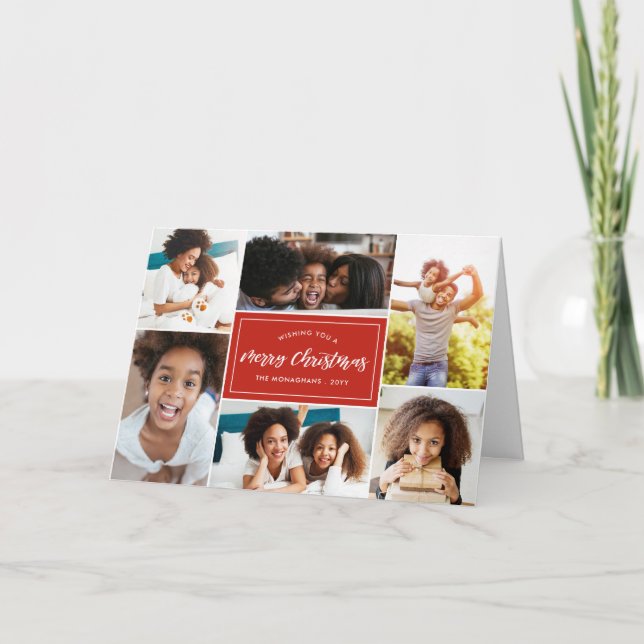 Cartão De Festividades 6 Colagem de Fotos | Natal Xadrez Verde (Frente)