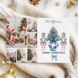 Cartão De Festividades 6 Foto Azul Chinoiserie Quebra-Nozes Natal