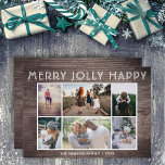 Cartão De Festividades 6 Foto Collage Wood Feliz Jolly Feliz Natal<br><div class="desc">6 Foto Collage Wood Feliz Jolly Happy Christmas Holiday Card (Cartão de Natal Feliz). Cartões de foto de Natal personalizado moderno. Fundo de madeira russa. Personalize o texto e adicione fotos da família.</div>