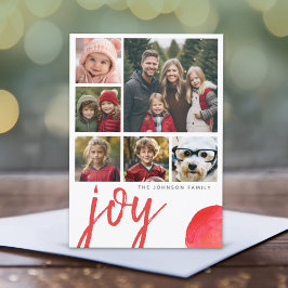 Cartão De Festividades 6 Foto Joy Feliz Natal Mínimo Cinto d'água vermelh