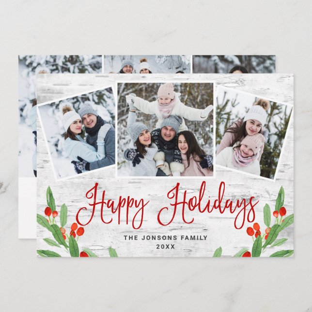 Cartão De Festividades 6 FOTO Natal Latido Rustic Birtic Saudação (Frente/Verso)