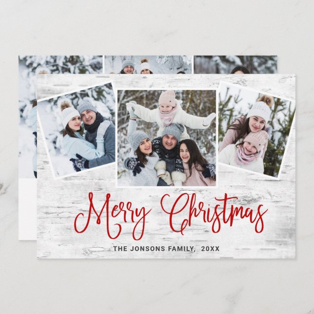 Cartão De Festividades 6 FOTO Natal Latido Rustic Birtic Saudação (Frente/Verso)