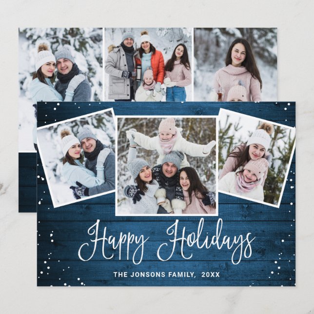 Cartão De Festividades 6 FOTO Natal Russo Blue Wood Saudação (Frente/Verso)