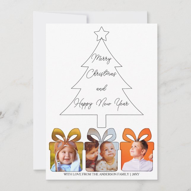 Cartão De Festividades 6 Fotografias de Natal Único Preto e Branco (Frente)