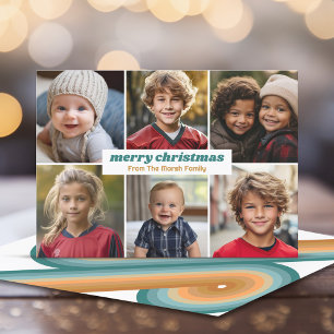 Cartão De Festividades 6 Fotos - Feliz Natal - Arte de Linha Retroativa M