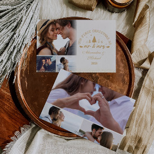 Cartão De Festividades 6 Fotos Primeiro Natal como Sr. e Sra. Gold