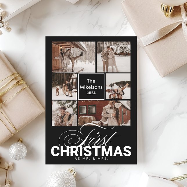 Cartão De Festividades 6 fotos Primeiro Natal como Sr & Sra. (Criador carregado)