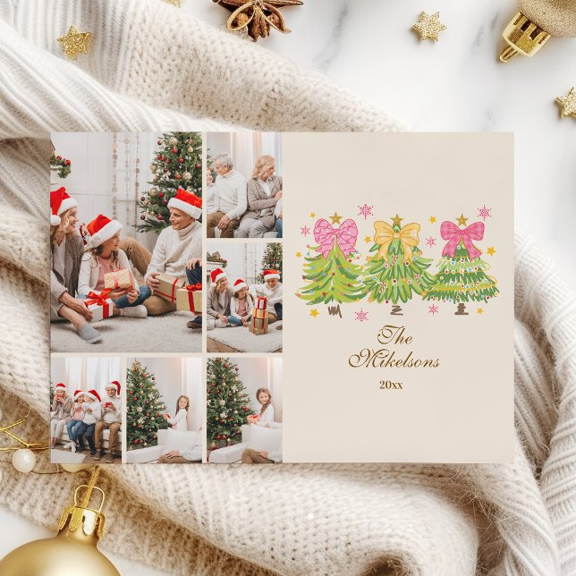 Cartão De Festividades 6 Photo Bright Ribbon Trees Holiday Family (Criador carregado)
