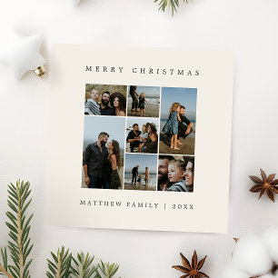 Cartão De Festividades 7-Colagem de Fotos Natal Minimalista Bege Neutro