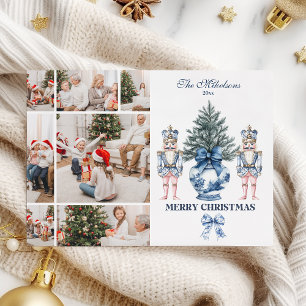 Cartão De Festividades 7 Foto Azul Chinoiserie Quebra-Nozes Natal
