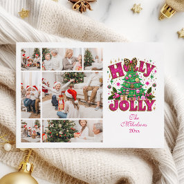 Cartão De Festividades 7 Foto Glitter Leopard Arco Holly Jolly
