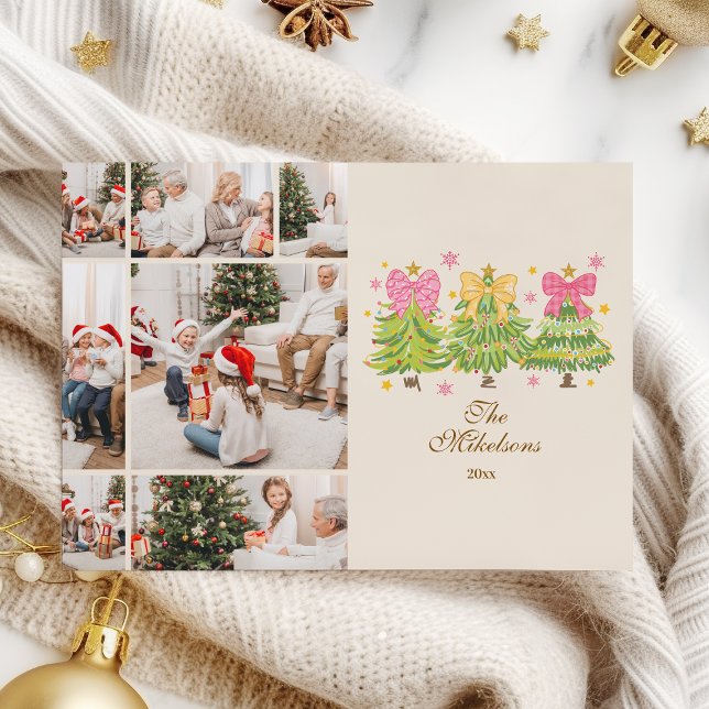 Cartão De Festividades 7 Photo Bright Ribbon Trees Holiday Family (Criador carregado)