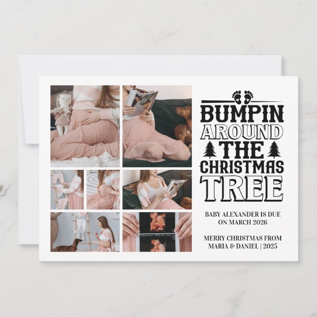 Cartão De Festividades 7 Photo Christmas Tree Pregnancy Announcement (Frente)