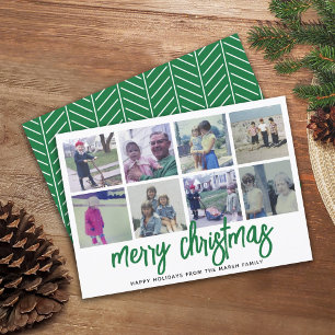Cartão De Festividades 8 Colagem de Fotos - Natal Feliz Padrão Verde