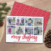 8 Colagem de Fotos - Natal Feliz Padrão Vermelho
