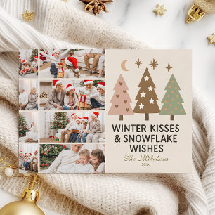 Cartão De Festividades 8 Foto Retro Winter Kisses & Snowflake Wish