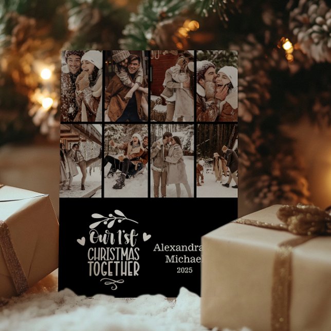 Cartão De Festividades 8 Photo Minimalist First Christmas Together (Criador carregado)