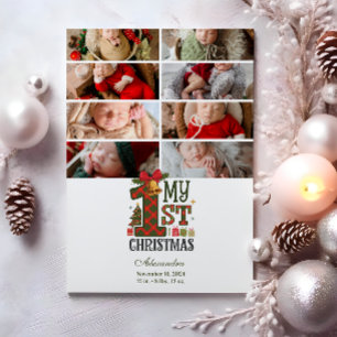 Cartão De Festividades 8 Xadrez Fotográfica Primeiro Natal