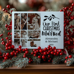Cartão De Festividades 9 Foto Minimialista Nosso Primeiro Natal Casado