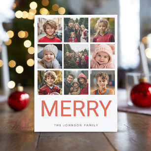 Cartão De Festividades 9 Foto Vermelha Feliz Moderna Válvula de Natal