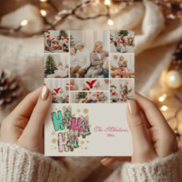Cartão De Festividades 9 Foto Whimsical Ho Ho Ho Família de Natal