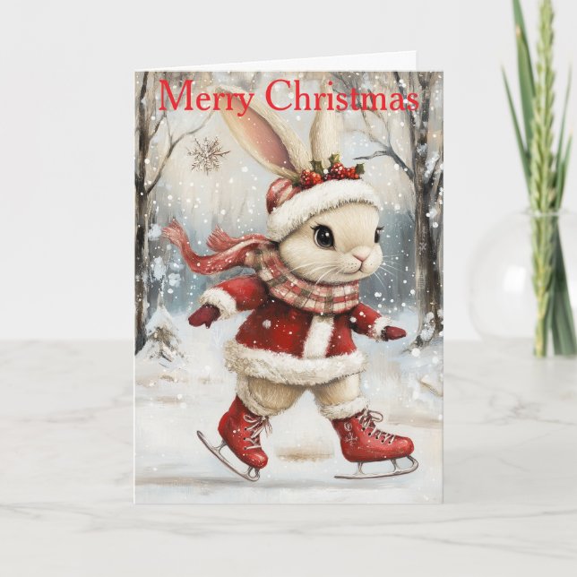 Cartão De Festividades A Bunny Ice Skating (Frente)