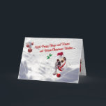 Cartão De Festividades A cena da neve do Natal do buldogue deseja o<br><div class="desc">Bonito, bonito, bonito! Abraços do filhote de cachorro & beijos e desejos mornos do Natal, design da cena da neve do Natal. Seja certo ver nosso muito outro design do filhote de cachorro do buldogue, assim como nosso "calendário popular apenas dos buldogues"! São todos muito muito bonitos e todo o...</div>