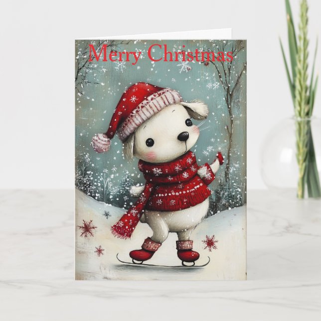 Cartão De Festividades A Dog Ice Skating (Frente)