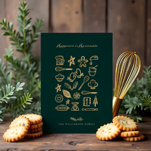 Cartão De Festividades A Felicidade É Uma Receita Dourada E Verde De Banh