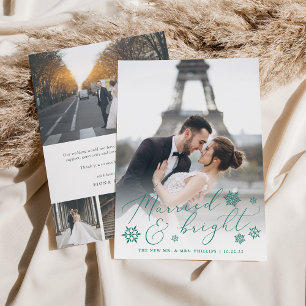 Cartão De Festividades A foto Wedding casada & brilhante & agradece-lhe