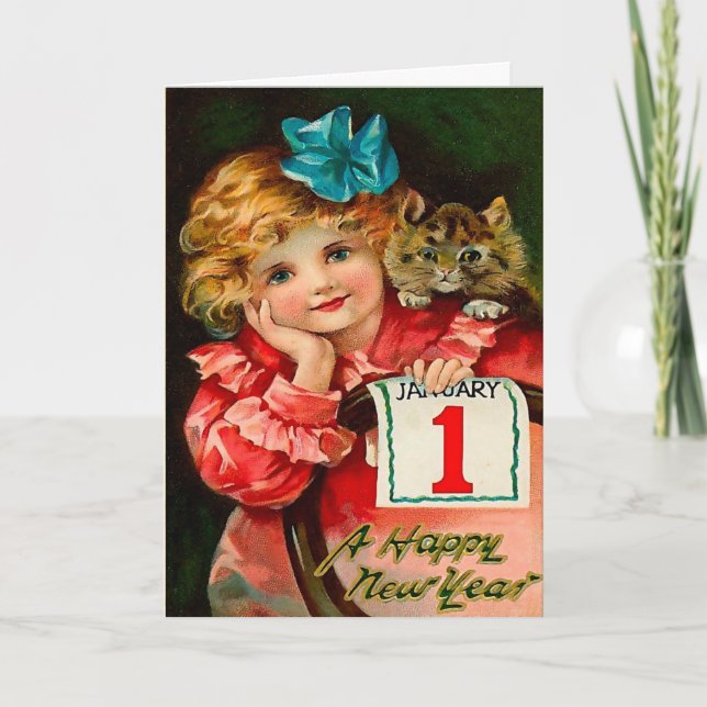 Cartão De Festividades A Garota e o Gato - Cartão-postal de Saudação de A (Frente)