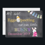Cartão De Festividades A gravidez da páscoa de Eggspecting revela o<br><div class="desc">Nós somos "Eggspectomg" nosso próprio coelho pequeno XXX
Maneira bonito e perfeita que anuncia à família e aos amigos que seu pequeno está na maneira em torno da páscoa e da primavera!</div>
