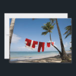 Cartão De Festividades A lavanderia do papai noel na praia<br><div class="desc">Traje de Papai Noel que pendura no clothesline na praia tropical</div>