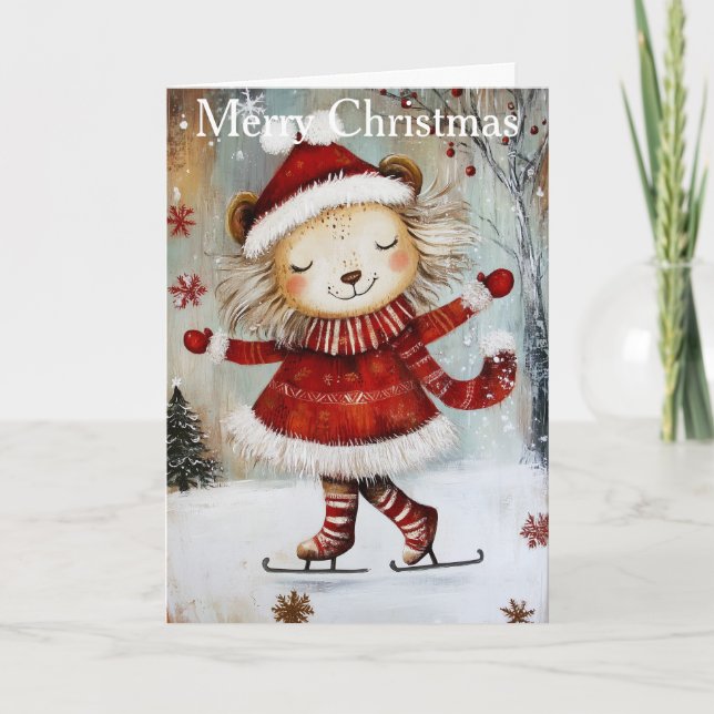 Cartão De Festividades A Lion Ice Skating (Frente)