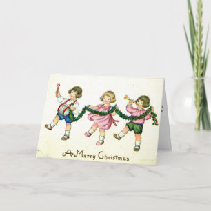 Cartão De Festividades A Merry Christmas Children's Trio 1913 Vintage